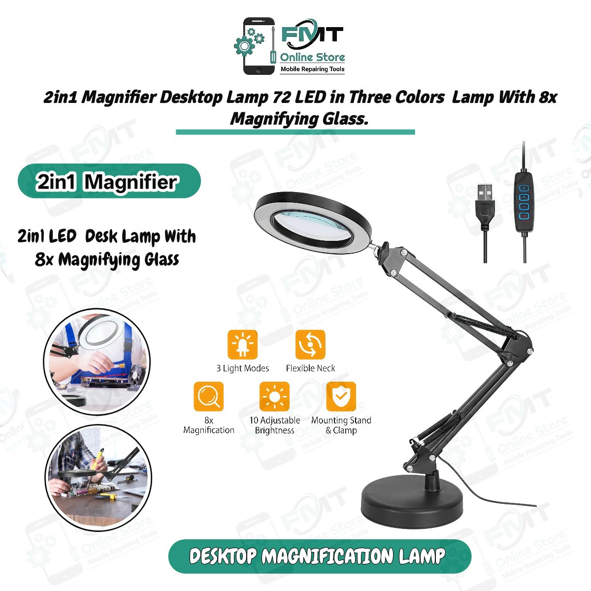 2in1 Magnifier Desktop Lamp 72 LED in Three  Colors Mode Lamp With 8x Magnifying Glass.