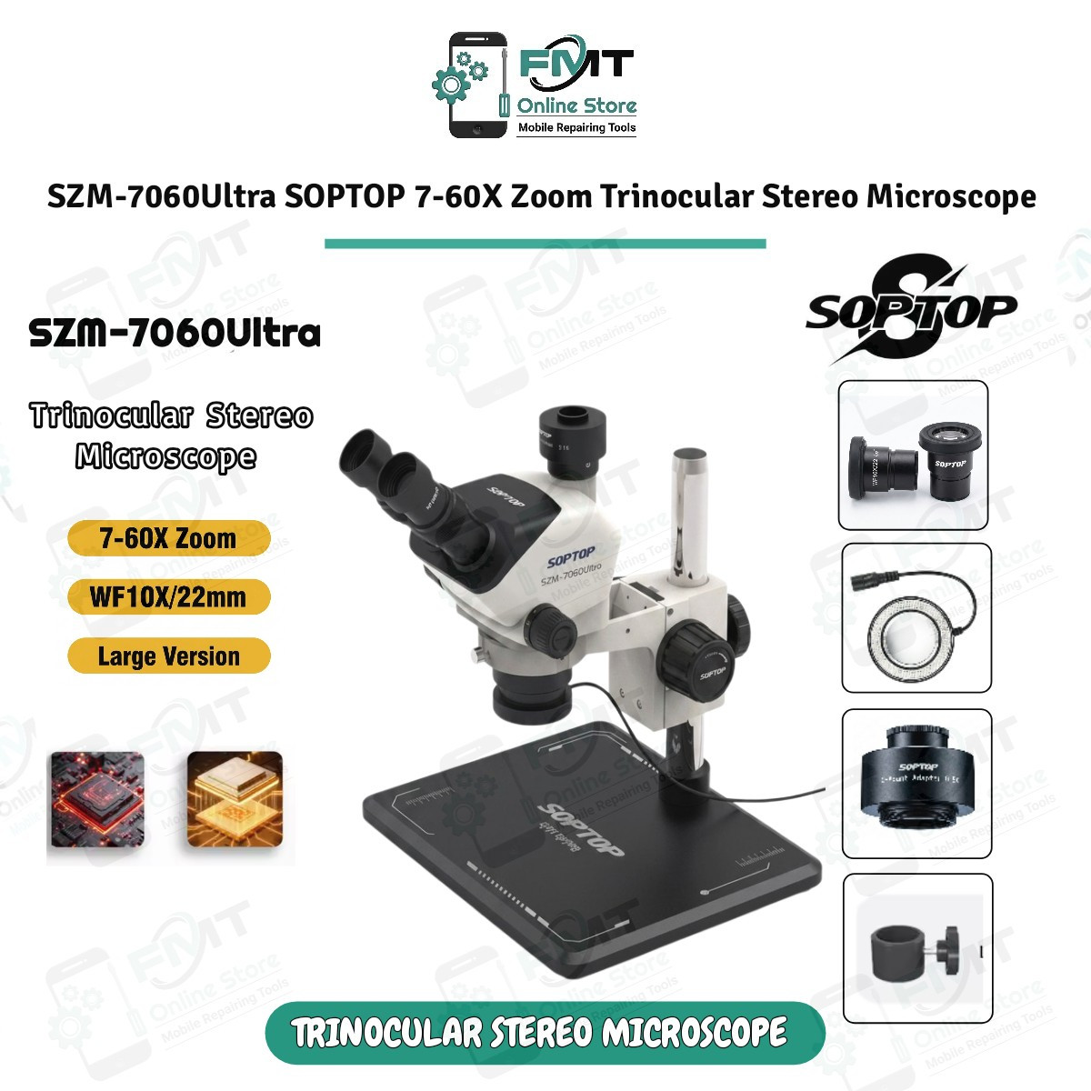 SZM-7060Ultra SOPTOP 7X-60X Zoom Trinocular Stereo Microscope
