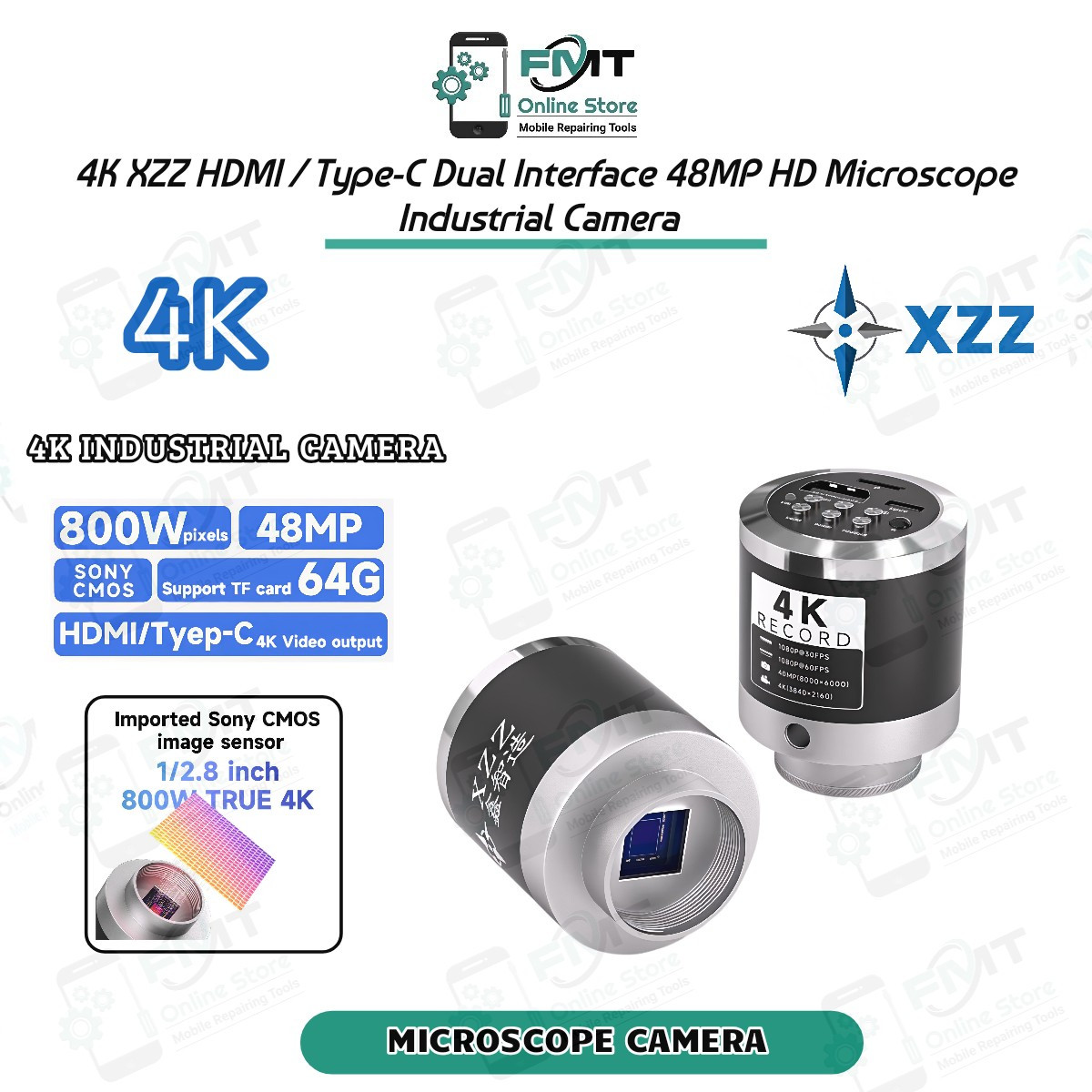 4K XZZ HDMI / Type-C Dual Interface 48MP HD Microscope Industrial Camera
