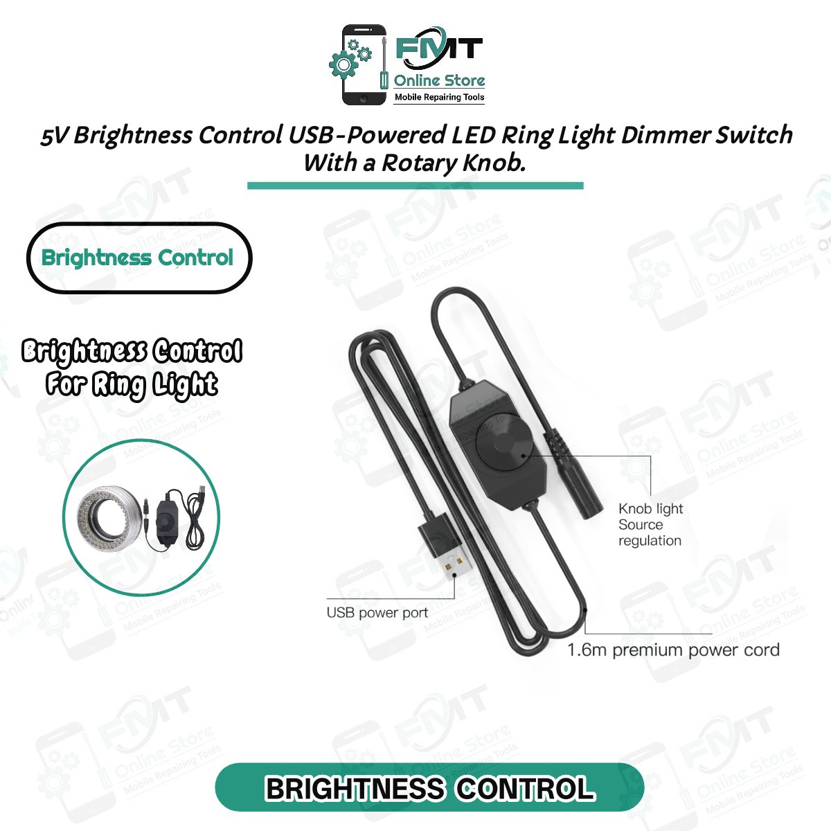 5V Brightness Control USB-Powered LED Ring Light Dimmer Switch With a Rotary Knob.