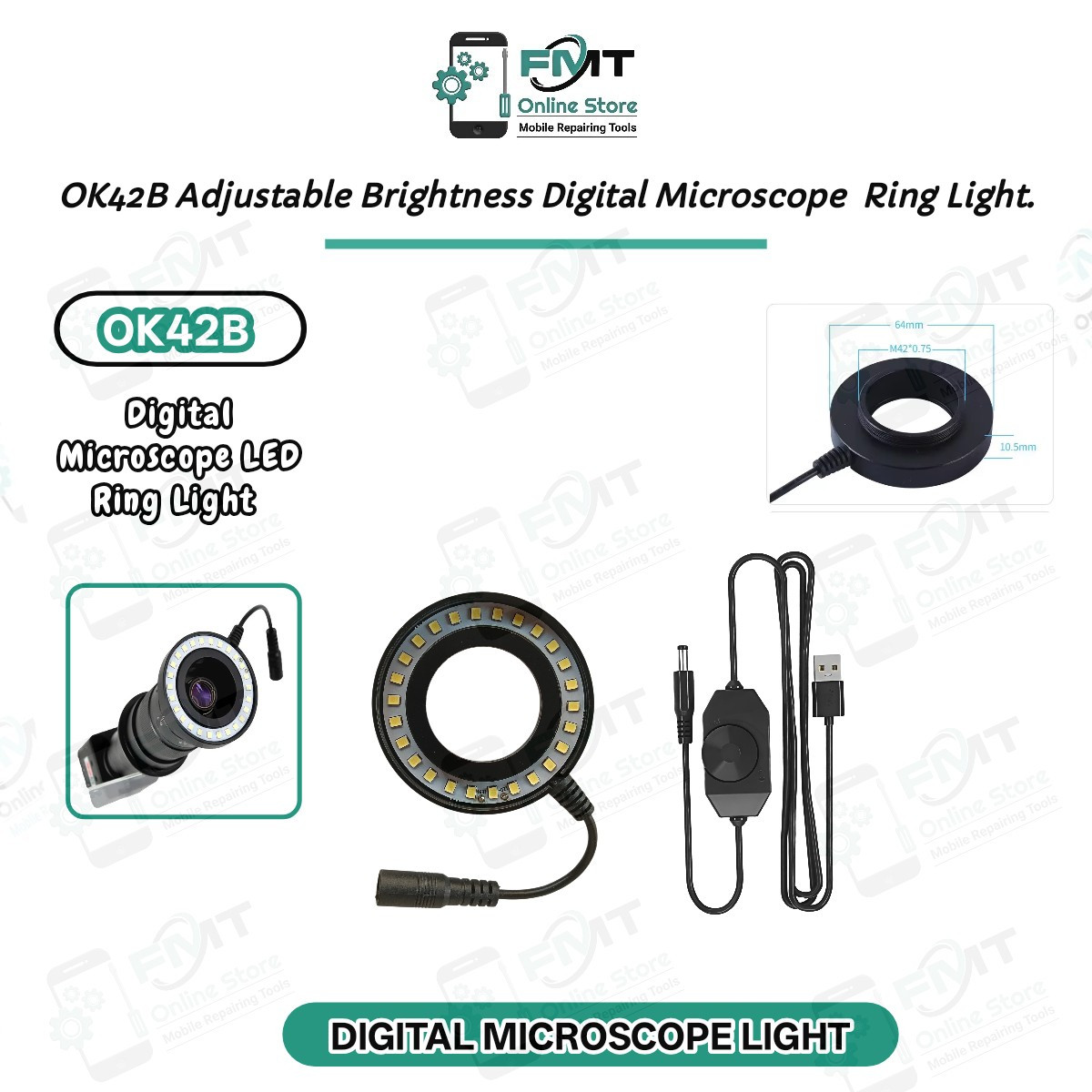 OK42B Adjustable Brightness Digital Microscope  Ring Light.