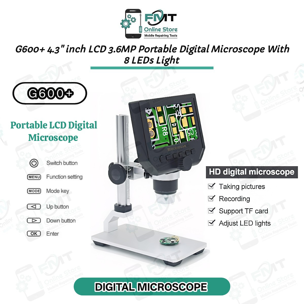 G600+ 4.3" inch LCD 3.6MP Portable Digital Microscope With  8 LEDs Light